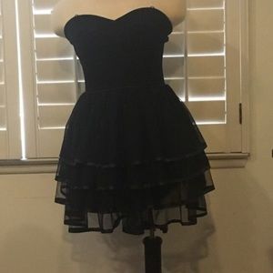 Strapless Ruffle Black Prom Dress